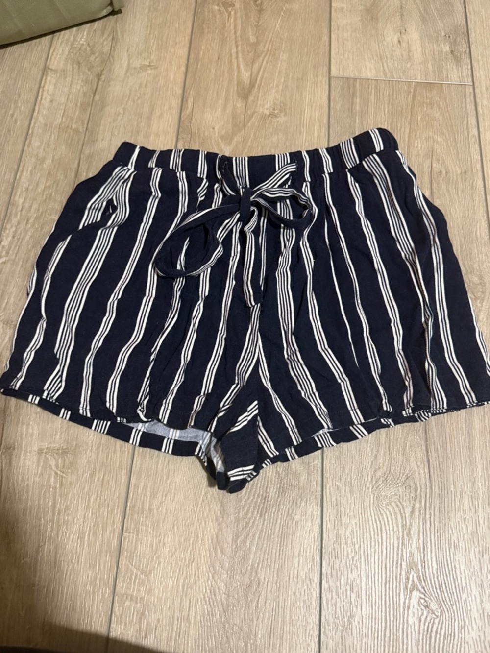 Ardene Navy and White Vertical Stripe High Waist Shorts